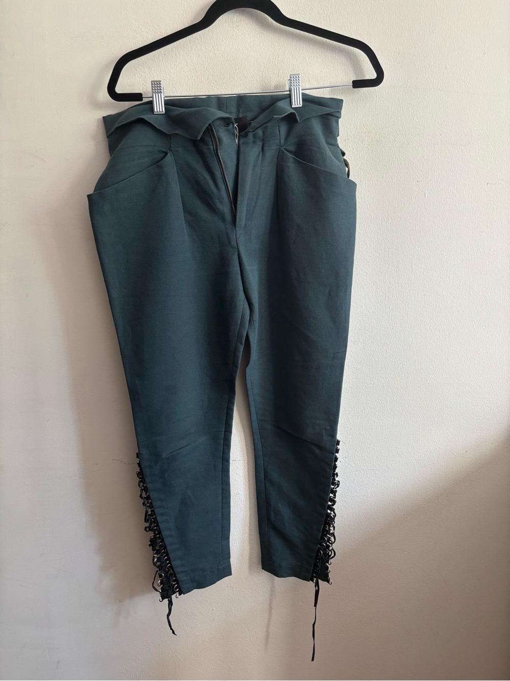 Isabel Marant turquoise pants with lace-up detail on sides